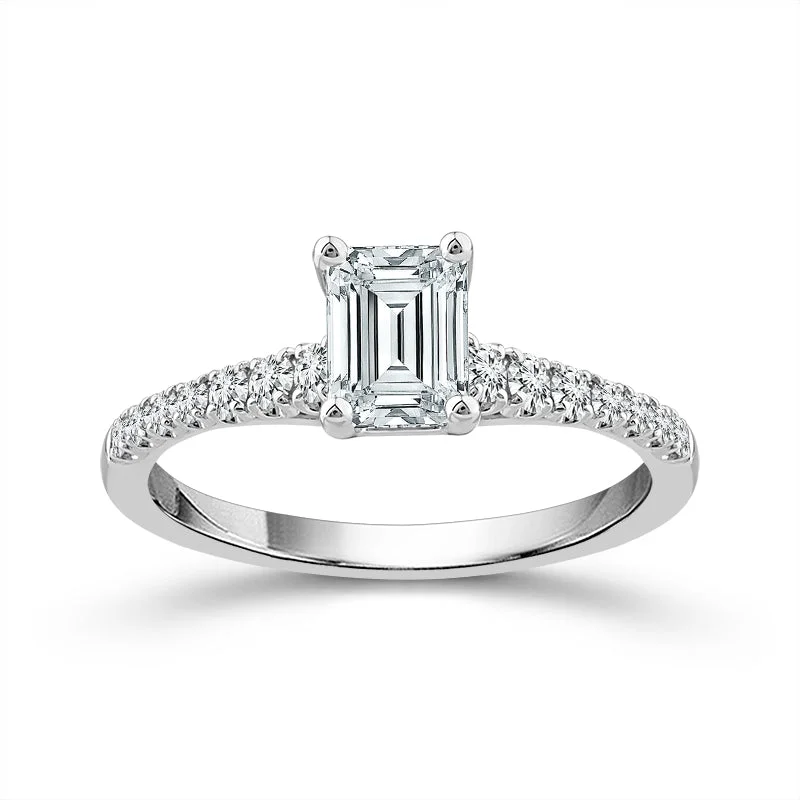 men’s engagement rings with sapphires for wedding rings with diamonds-0.88 Ctw Emerald Cut Lab Grown Diamond Engagement Ring in 14 Karat White Gold