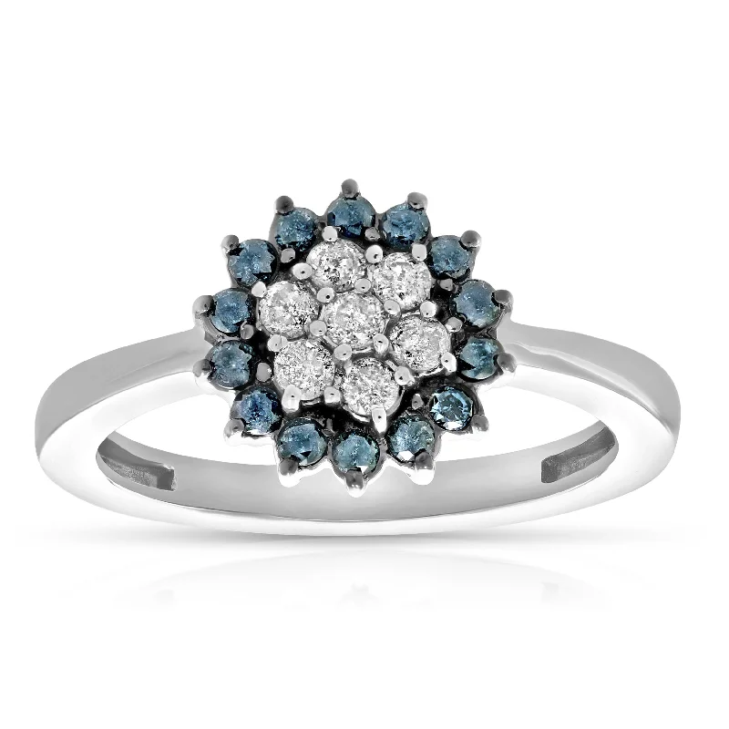 women’s rings with sapphires for engagement bands with diamonds-1/2 cttw Blue and White Diamond Cluster Composite Ring 10K White Gold