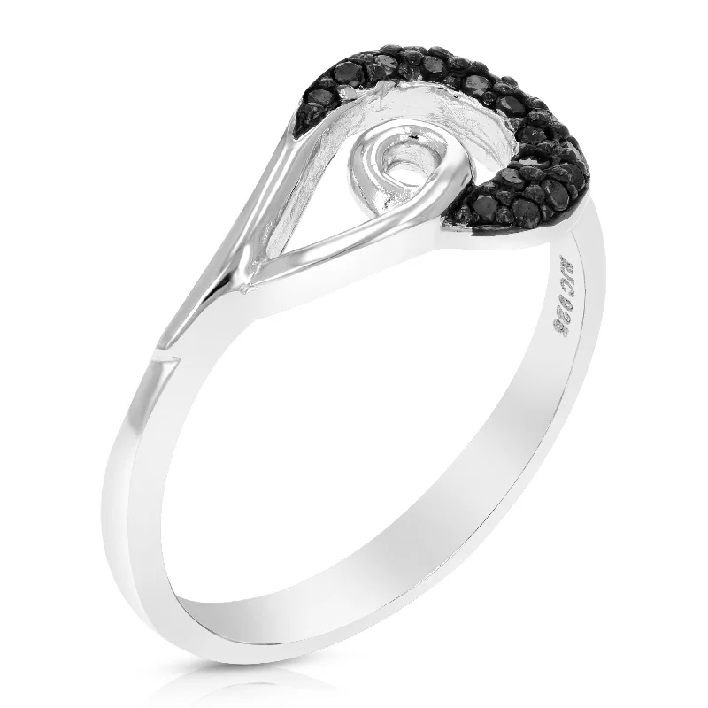 women’s engagement rings with sapphires for engagement jewelry with diamonds-1/5 cttw Black Diamond Ring .925 Sterling Silver with Rhodium Plating