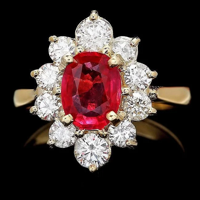 custom-made rings with diamonds and sapphires for men-14K Yellow Gold 1.50ct Ruby 1.10ct Diamond Ring