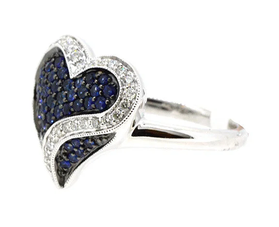 men’s wedding rings with sapphires for engagement bands-14KWG 0.45ctw. Blue Sapphire 0.30ctw Diamonds Heart Design Ring