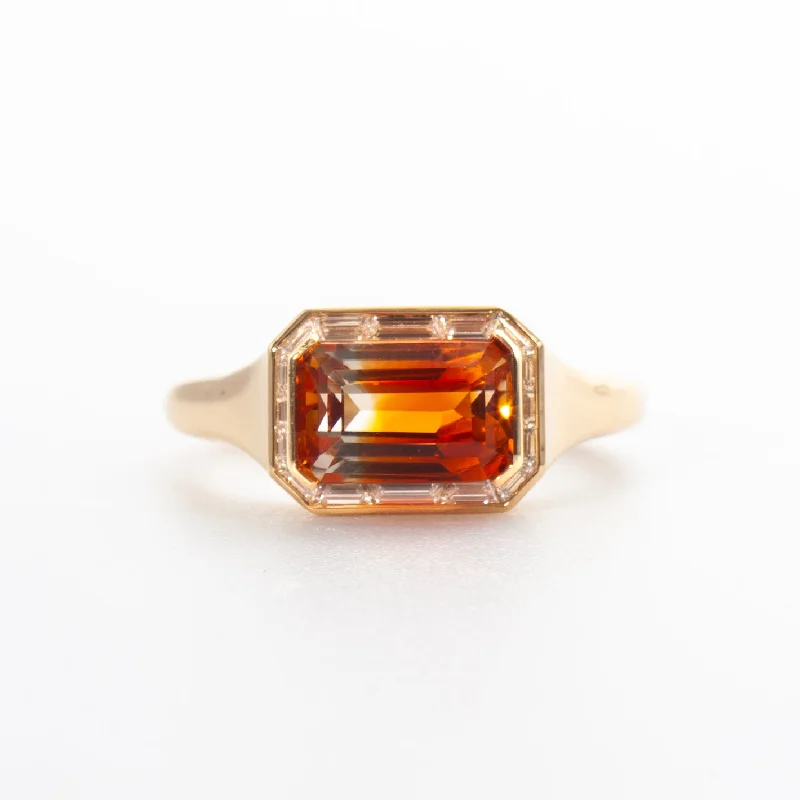 vintage wedding rings with sapphires for men’s wedding bands-2.26 ct Orange Sapphire & Trapezoid Diamond Engagement Ring