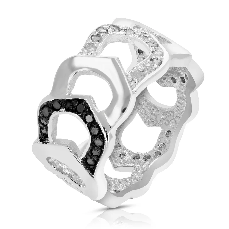 women’s wedding rings with sapphires and diamonds for custom bands-3/4 cttw Black and White Diamond Ring .925 Sterling Silver with Rhodium