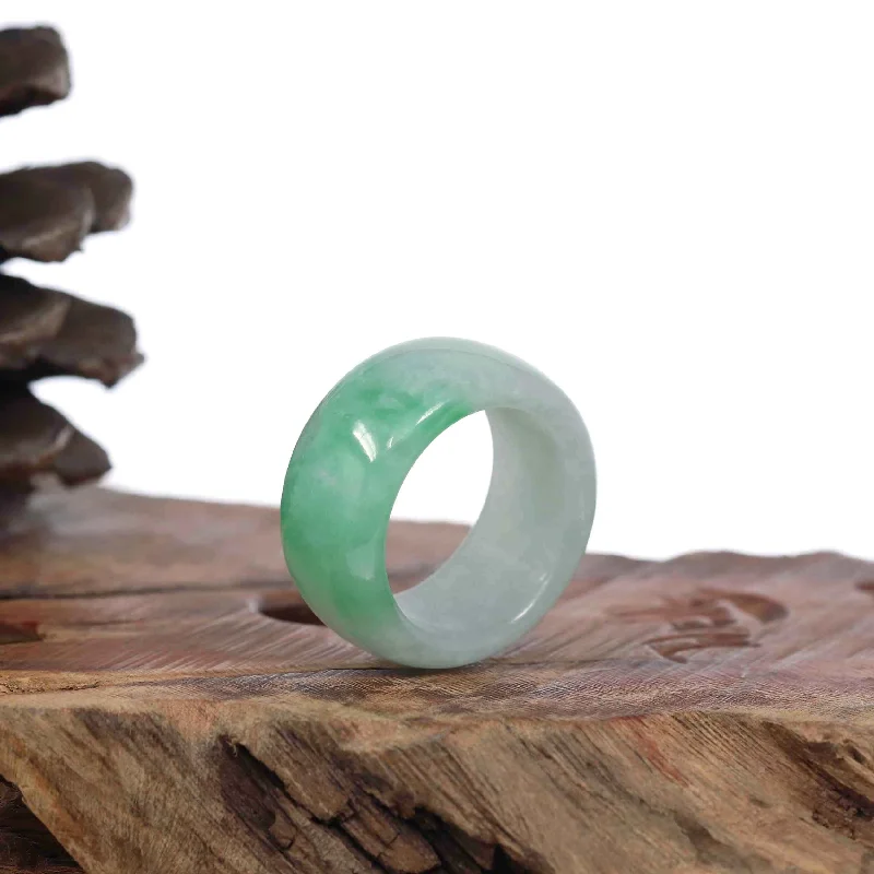 silver bracelet with charm for love, peace, and harmony-Baikalla Genuine Burmese Green Jadeite Jade Men's Band Ring