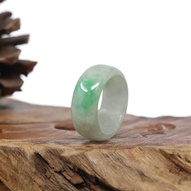 luxury silver bracelet with engraving for luxury gift-Natural Burmese Green Jadeite Jade Bend Men's Ring