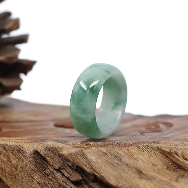 silver bracelet with meaningful symbols for personal growth-Baikalla Genuine Burmese Green Jadeite Jade Bend Men's Ring