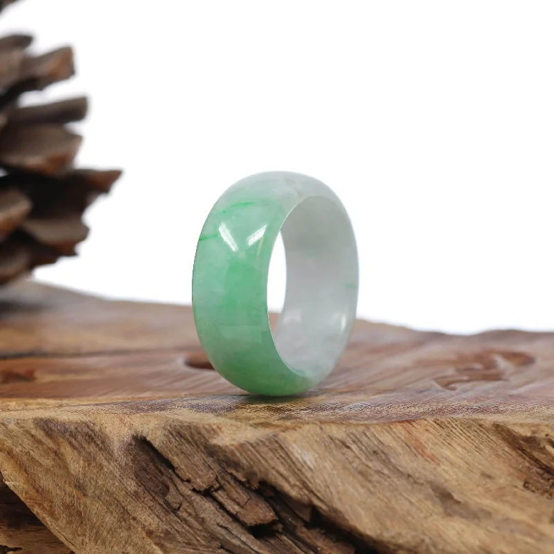 custom bracelet with gemstone for spiritual protection and peace-Baikalla Genuine Burmese Green Jadeite Jade Bend Men's Ring