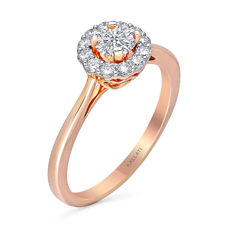 vintage wedding rings with diamonds and sapphires for engagement-Kallati Eternal Round Halo Diamond Engagement Ring in 14K Rose Gold