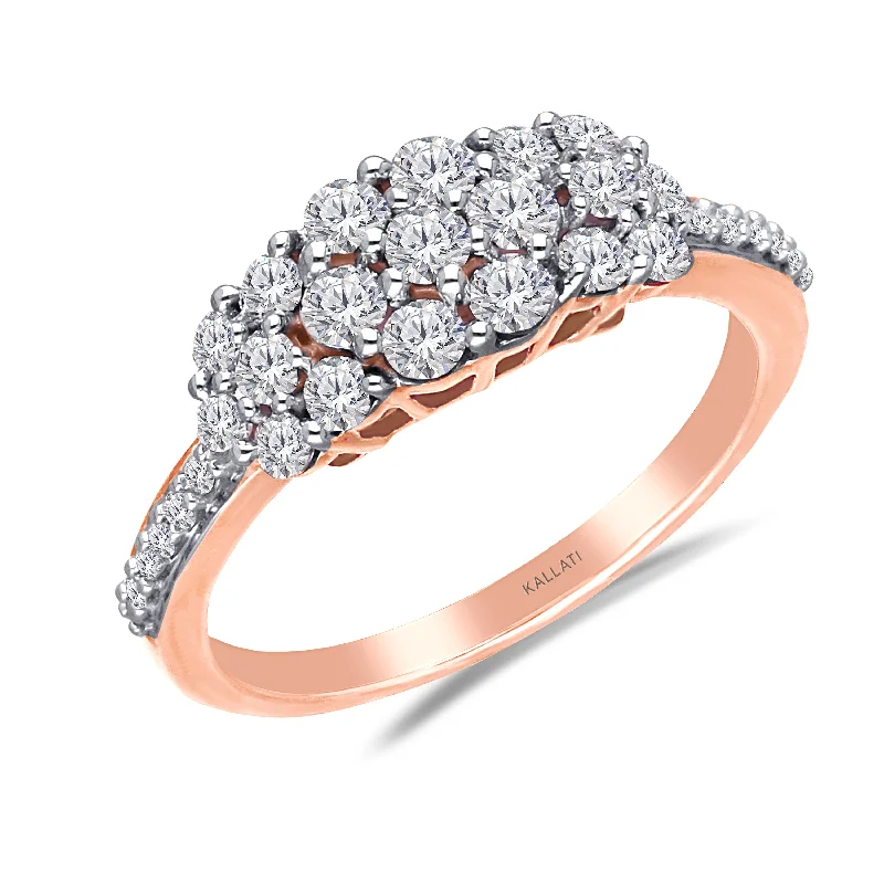 women’s engagement rings with diamonds for custom wedding bands-Kallati Eternal Diamond Cluster Engagement Ring in 14K Rose Gold