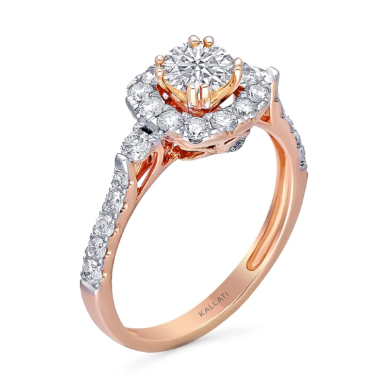 men’s rings with sapphires for engagement bands with diamonds-Kallati Eternal Cushion Halo Diamond Engagement Ring in 14K Rose Gold