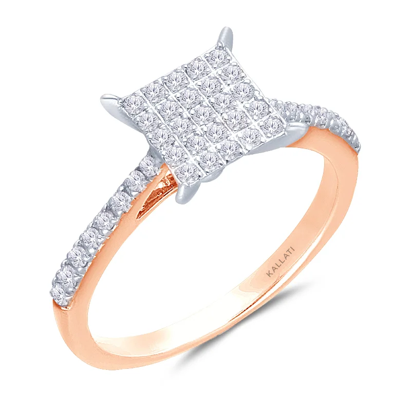 custom wedding rings with sapphires and rubies for wedding engagement-Kallati Eternal Square Shape Cluster  Diamond Engagement Ring in 14K Rose Gold