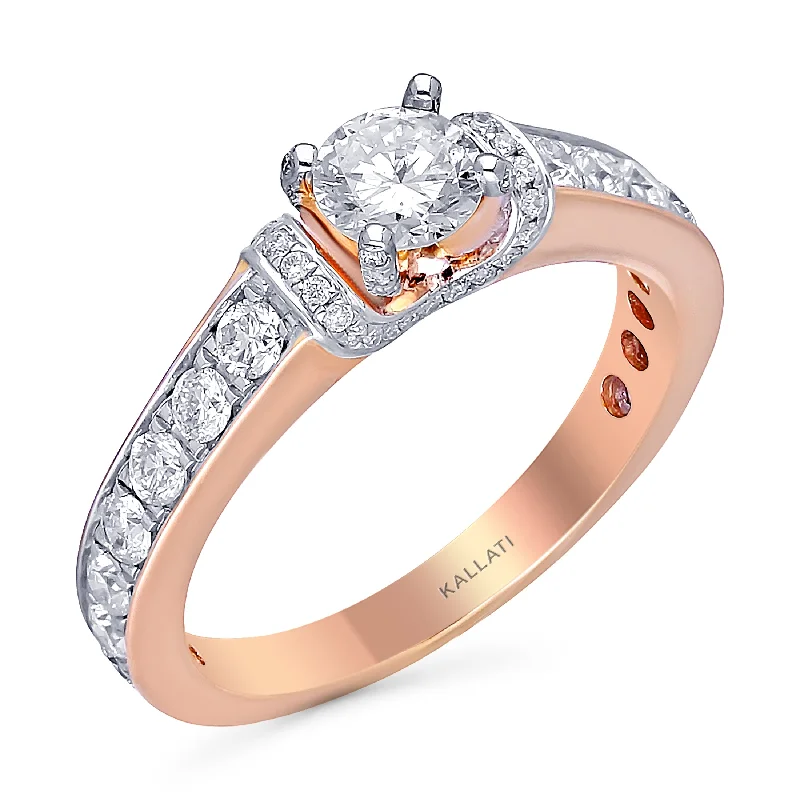 women’s custom rings with sapphires for wedding engagement with diamonds-Kallati Eternal Round Channel Diamond Engagement Ring in 14K Rose Gold