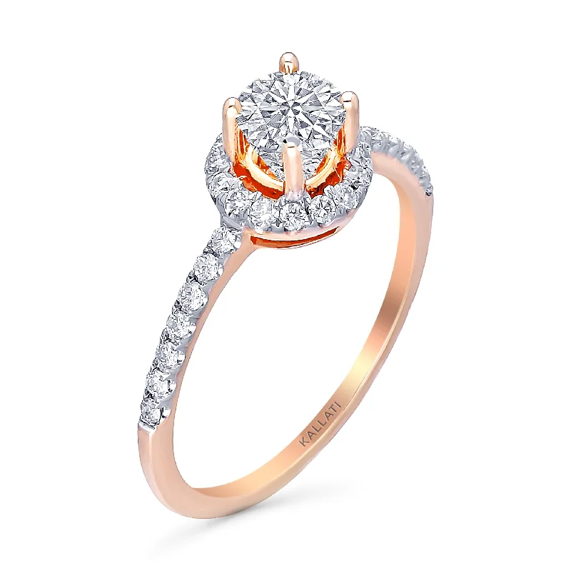 women’s rings with sapphires and rubies for engagement with diamonds-Kallati Eternal Round Halo Diamond Engagement Ring in 14K Rose Gold