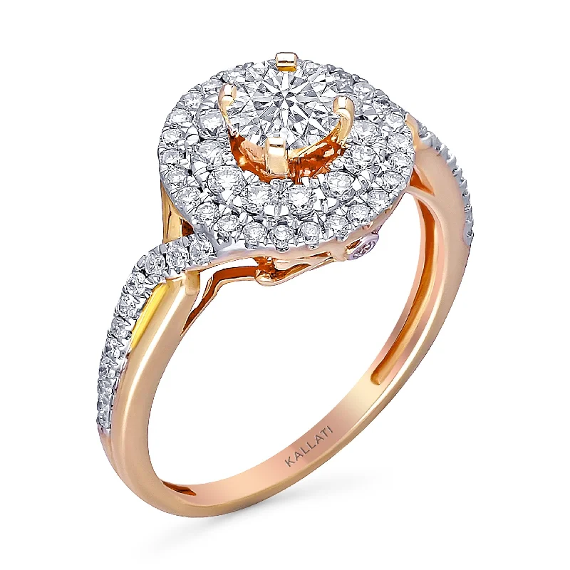 women’s engagement rings with sapphires for wedding bands-Kallati Eternal Double Round  Halo Diamond Engagement Ring in 14K Rose Gold