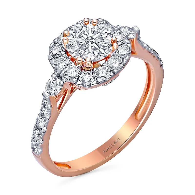 men’s rings with sapphires for custom wedding bands with diamonds-Kallati Eternal Cushion Halo Diamond Engagement Ring in 14K Rose Gold