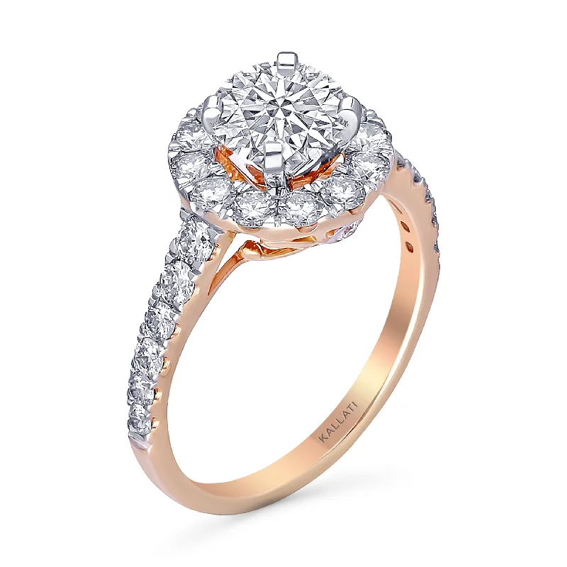 men’s engagement rings with sapphires for engagement with diamonds-Kallati Eternal Round Halo Diamond Engagement Ring in 14K Rose Gold