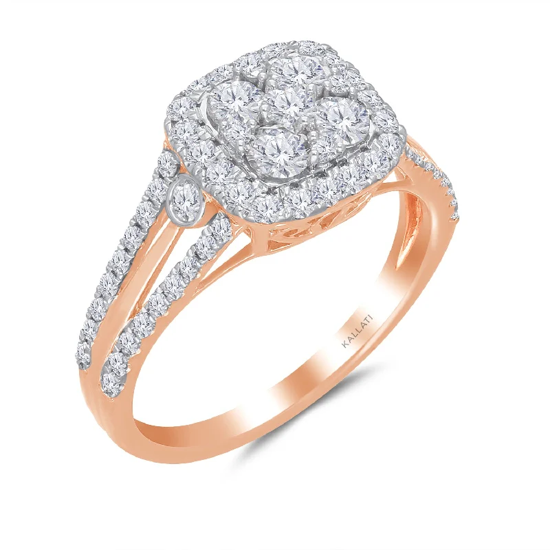 women’s engagement rings with sapphires for wedding bands and rings-Kallati Eternal Cushion Halo Diamond Engagement Ring in 14K Rose Gold