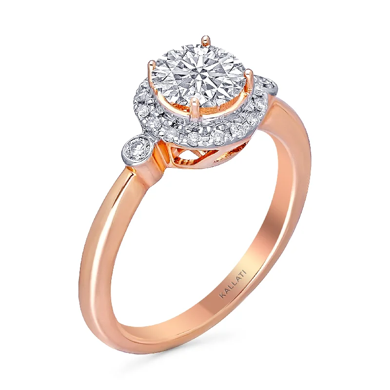 vintage rings with diamonds and sapphires for women’s engagement-Kallati Eternal Round Halo Diamond Engagement Ring in 14K Rose Gold