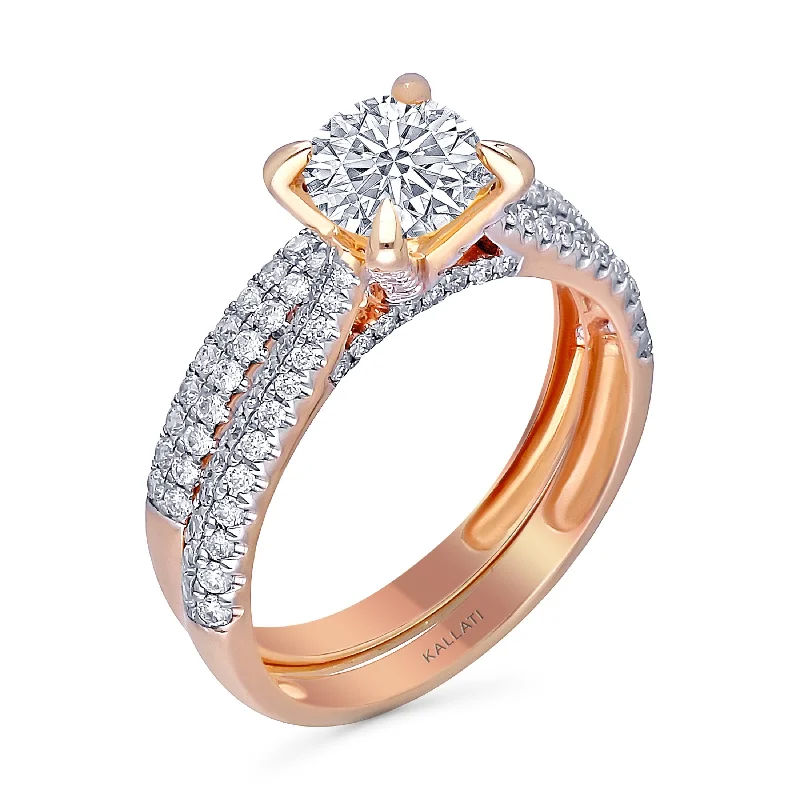 men’s platinum engagement rings with sapphires for custom bands-Kallati Eternal Round  Solitaire Diamond Engagement Ring With Matching Band in 14K Rose Gold