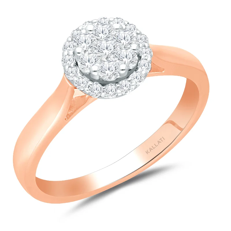 women’s wedding rings with sapphires for engagement with diamonds-Kallati Eternal Round Halo Diamond Engagement Ring in 14K Rose Gold