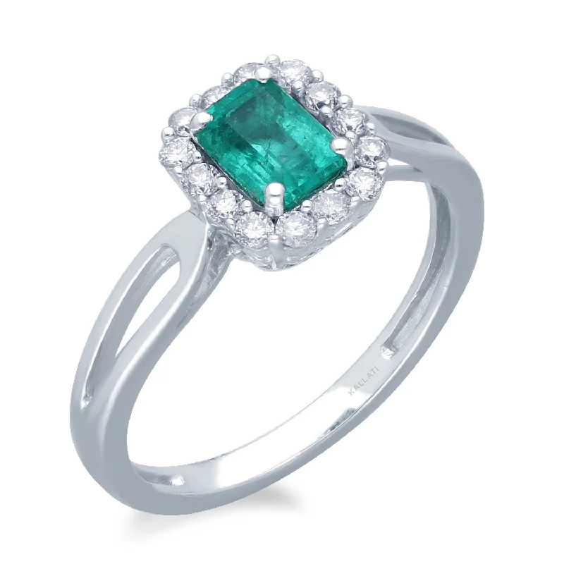 women’s rings with sapphires for wedding rings with diamonds for men-Kallati Heirloom Emerald Cut Emerald & Diamond Engagement Ring in 14K White Gold