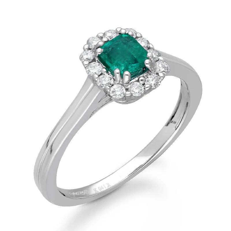 women’s engagement rings with sapphires for men’s wedding engagement-Kallati Heirloom Emerald-Cut Halo Emerald & Diamond Engagement Ring in 14K White Gold