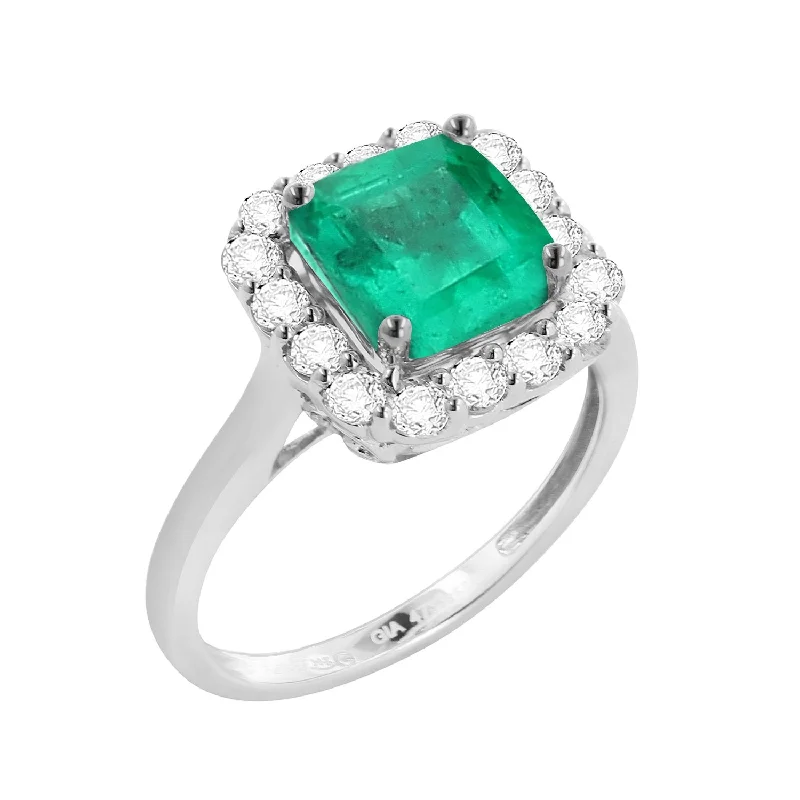 women’s engagement rings with diamonds for engagement bands and rings-Kallati Heirloom Emerald-Cut Halo Emerald & Diamond Engagement Ring in 14K White Gold