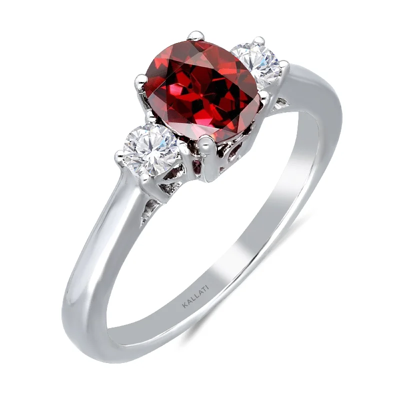 women’s rings with sapphires for custom engagement with diamonds-Kallati Heirloom Oval Three Stone Ruby & Diamond Engagement Ring in 14K White Gold