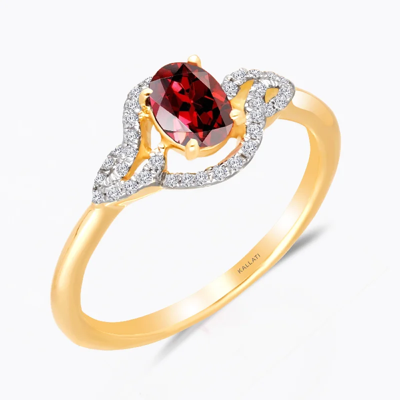 custom wedding rings with sapphires and rubies for women’s engagement-Kallati Heirloom Oval Twist Ruby & Diamond  Engagement Ring in 14K Yellow Gold