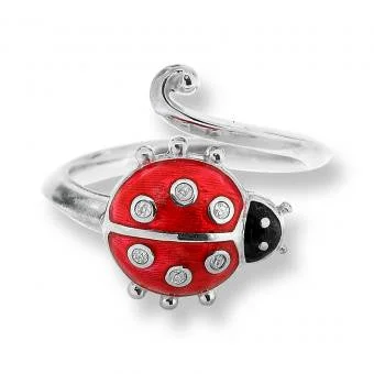 men’s engagement rings with diamonds and sapphires for wedding bands-Enamel on Sterling Silver Ladybug Ring-Red with Diamond