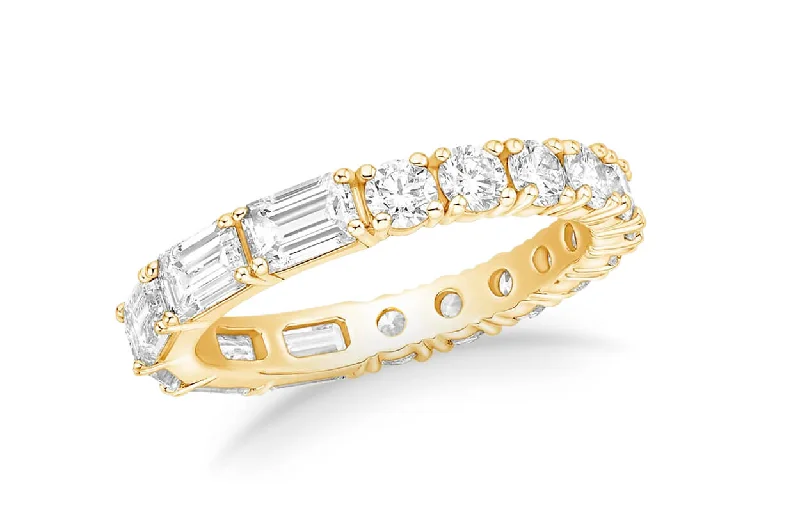 women’s engagement rings with sapphires and rubies for wedding bands-Eternity Ring 14kt Yellow Gold Round & Emerald Cut Diamonds