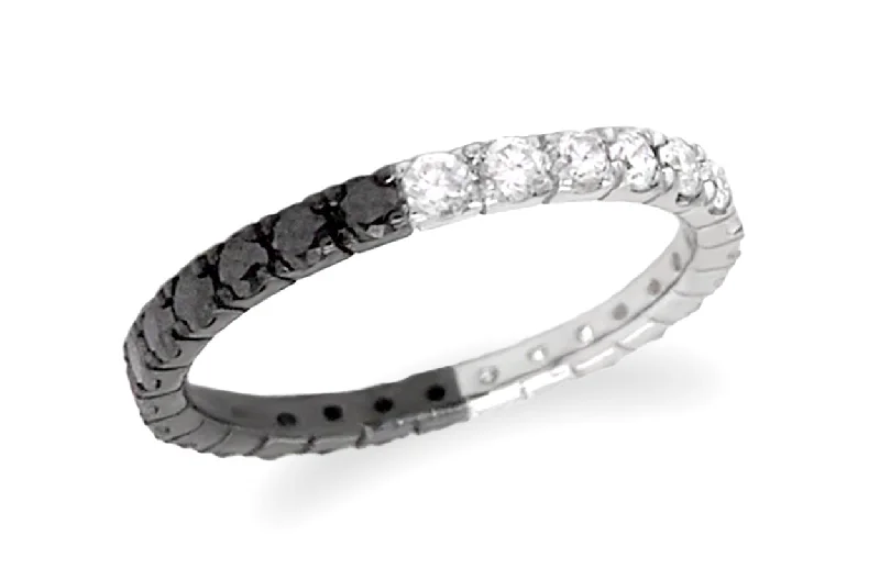 women’s rings with sapphires and diamonds for custom wedding jewelry-Eternity Ring 18kt Gold Black & White Diamonds