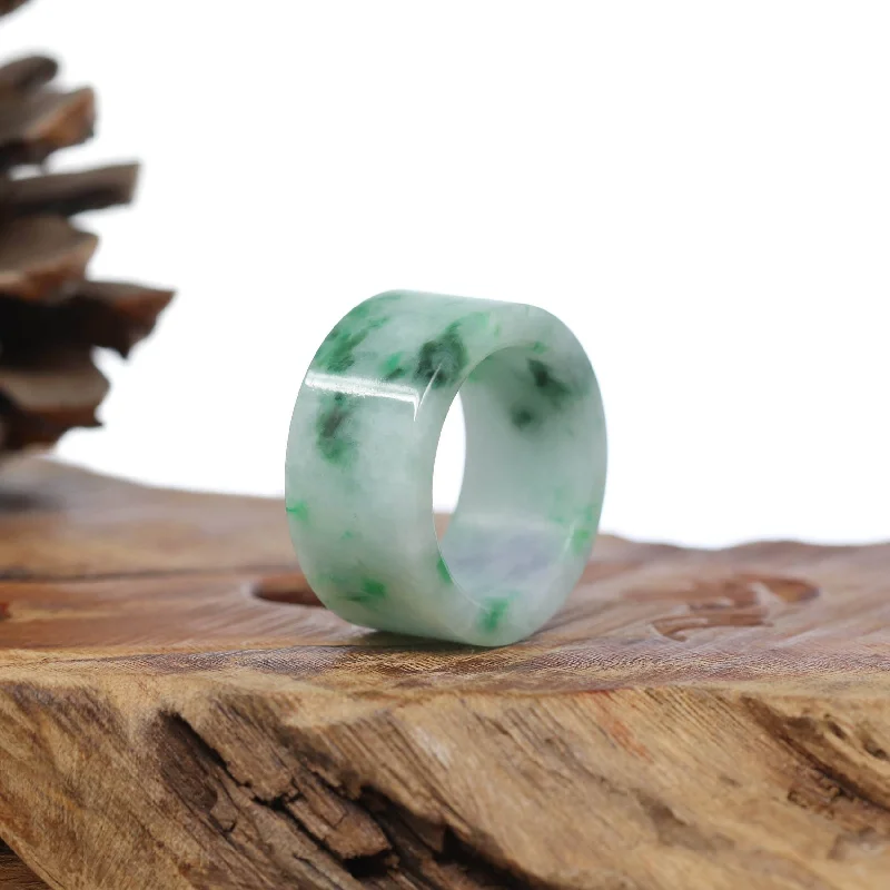 custom bracelet with engraved coordinates for unforgettable trip-Genuine Burmese Blue-green Jadeite Jade Men's Band Ring