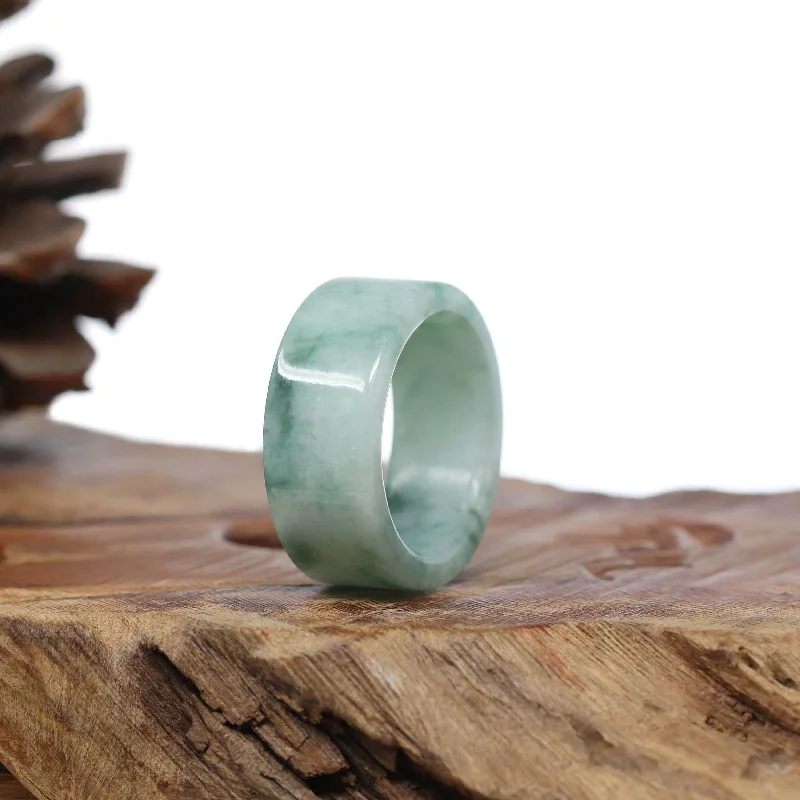 custom silver bracelet with engraving for gift with love-Genuine Burmese Blue-green Jadeite Jade Men's Band Ring