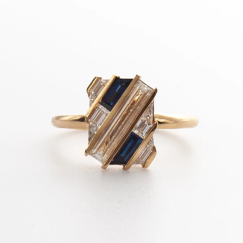 women’s rings with sapphires for custom-made engagement rings-Geometric Lab-Grown Diamond & Sapphire Slash Engagement Ring