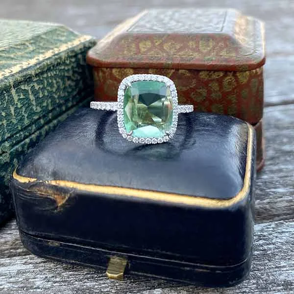 vintage wedding rings with sapphires for custom engagement jewelry-Green Tourmaline & Diamond Ring