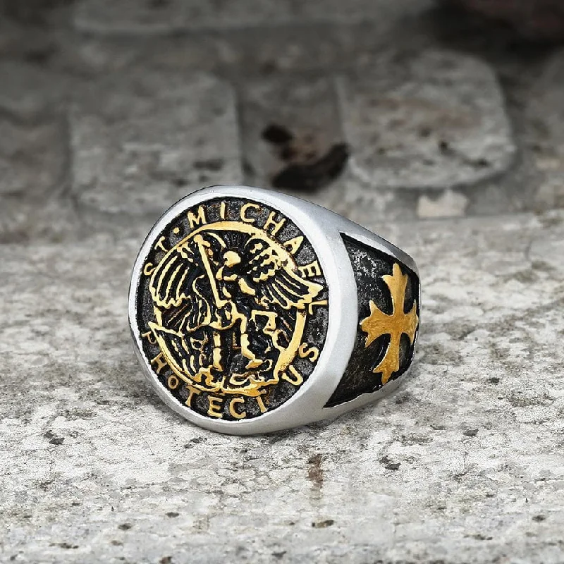 custom wedding rings with sapphires for men’s engagement bands-Guardian Angel Templar Knight Ring