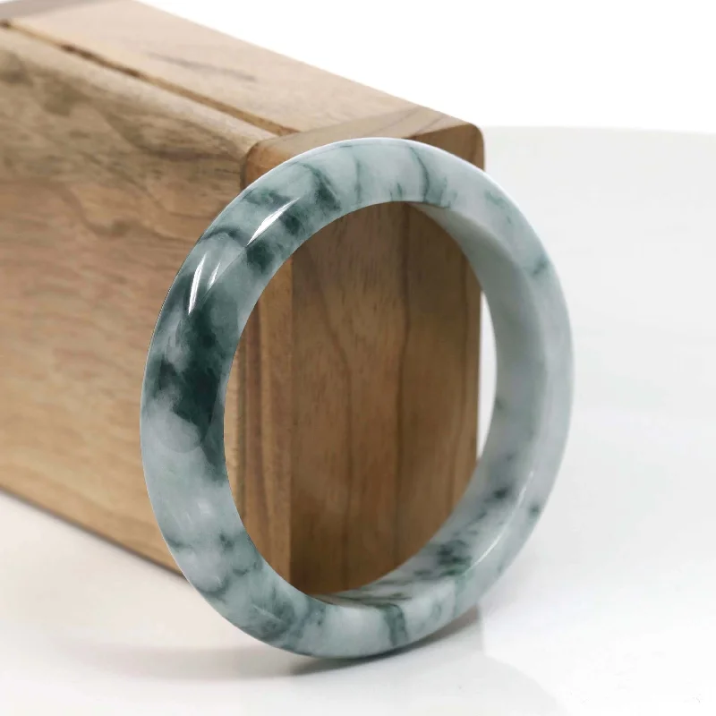 custom silver bracelet with engraved initials for family celebration-Natural Burmese Blue-green Jadeite Jade Bangle Bracelet (54.65mm)#T038