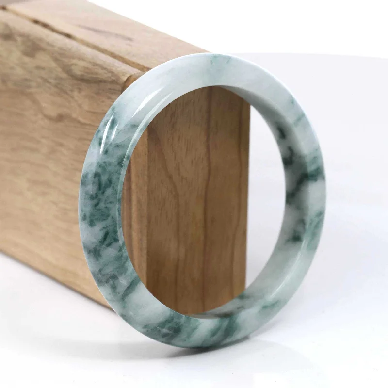 silver bracelet with engraved initials for anniversary gift-Natural Burmese Blue-green Jadeite Jade Bangle Bracelet (59.45mm)#T076