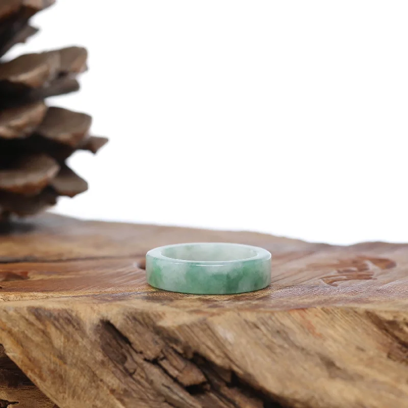 silver bracelet with gemstone for calming and soothing energy-Natural Burmese Green Jadeite Jade Bend Men's Ring