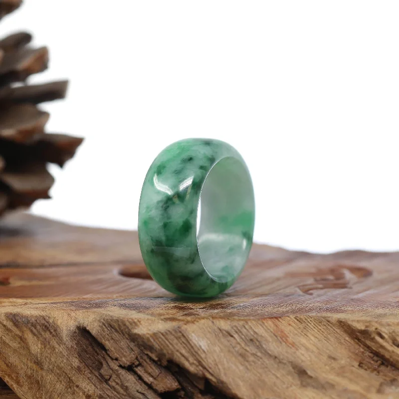 custom bracelet with engraved name for special occasion gift-Natural Burmese Green Jadeite Jade Bend Men's Ring