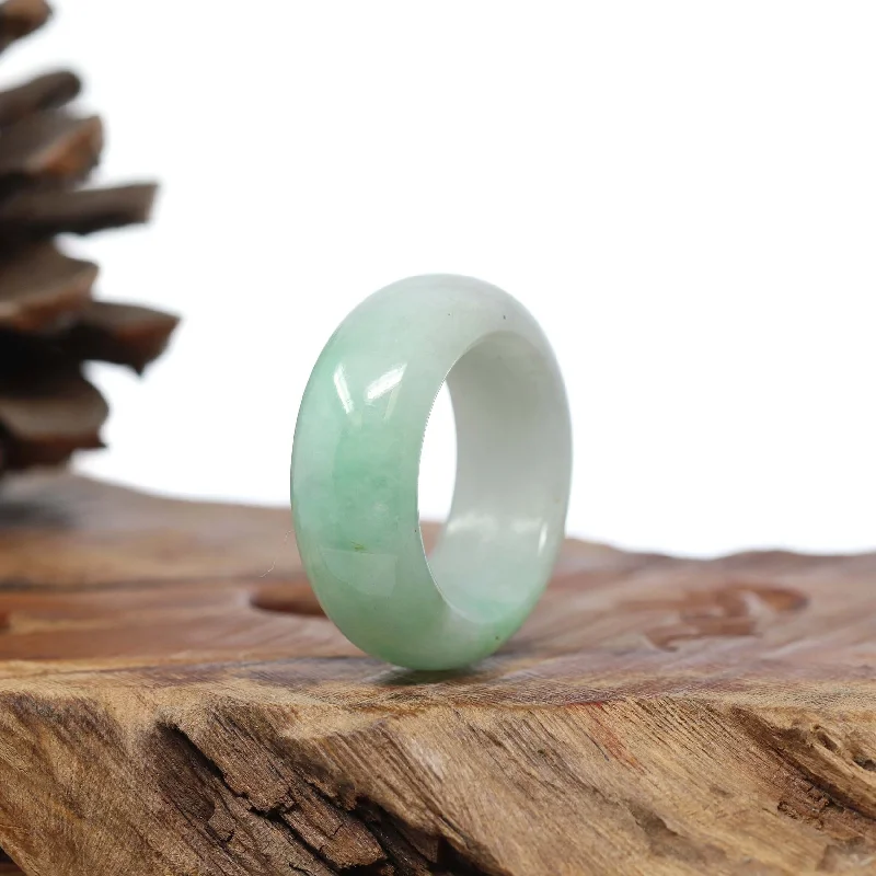 personalized bracelet with gemstone for personal empowerment-Natural Burmese Green Jadeite Jade Bend Men's Ring