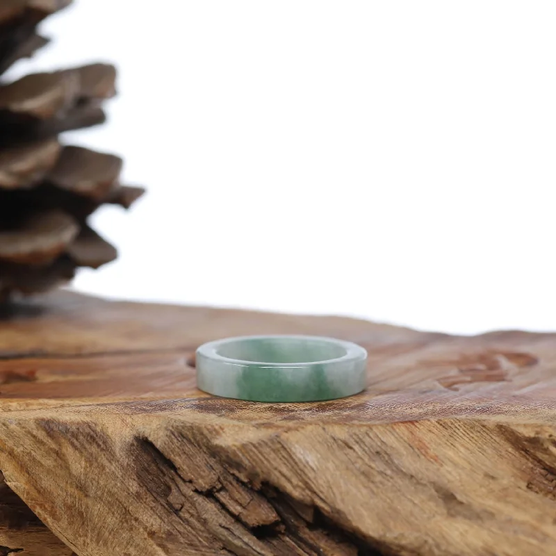 luxury silver bracelet with gemstone for elegant and meaningful gift-Natural Burmese Green Jadeite Jade Bend Men's Ring