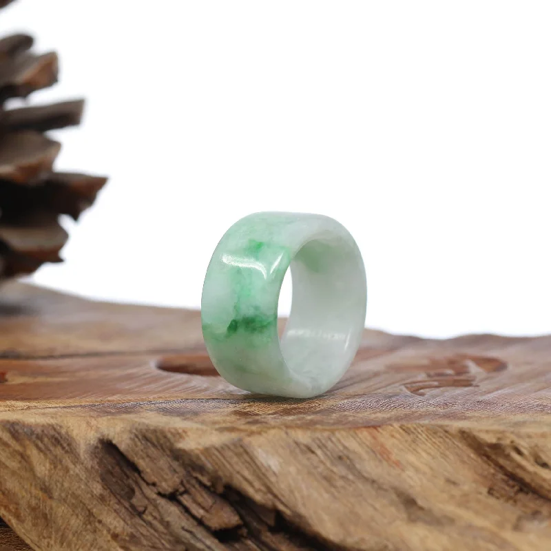 custom bracelet with meaningful symbols for personal strength-Natural Burmese Green Jadeite Jade Bend Men's Ring