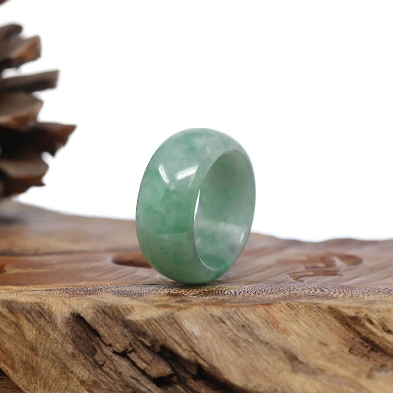 custom bracelet with engraving for anniversary celebration-Natural Burmese Green Jadeite Jade Bend Men's Ring