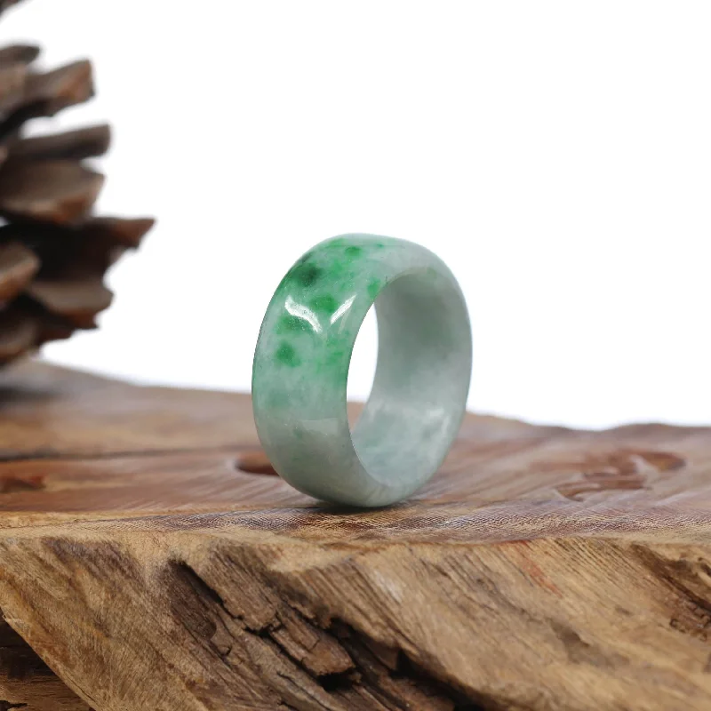 silver bracelet with charm for spiritual well-being-Natural Burmese Green Jadeite Jade Bend Men's Ring