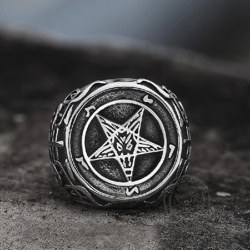 women’s engagement rings with sapphires for custom wedding rings-Sigil of Baphomet Stainless Steel Satan Ring