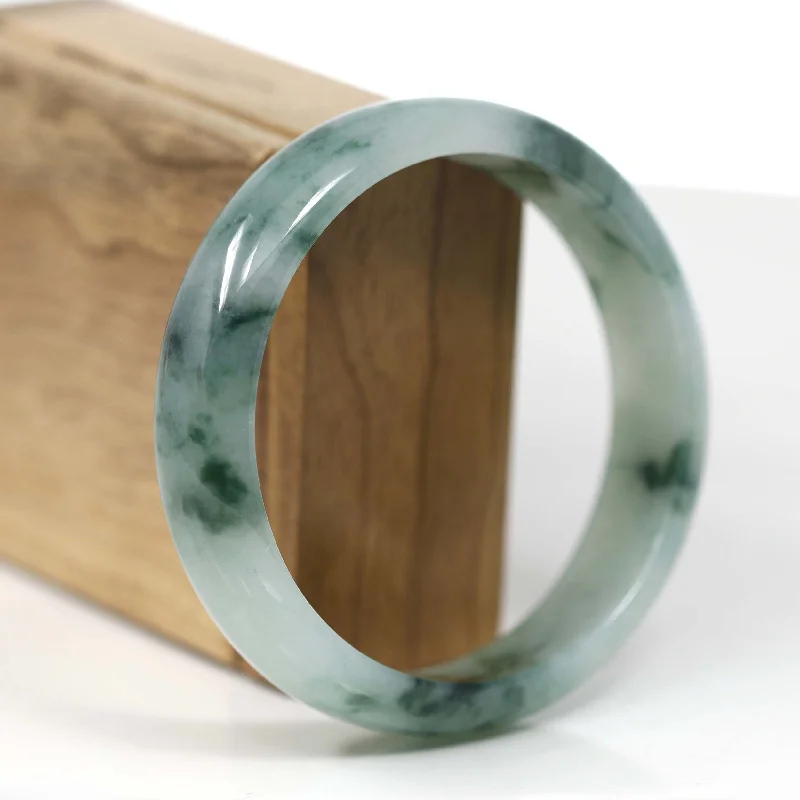 custom silver bracelet with birthstone for family celebration-RealJade® Co. "Classic Bangle" Ice Blue Green Natural Burmese Jadeite Jade Bangle (62.42 mm) T178