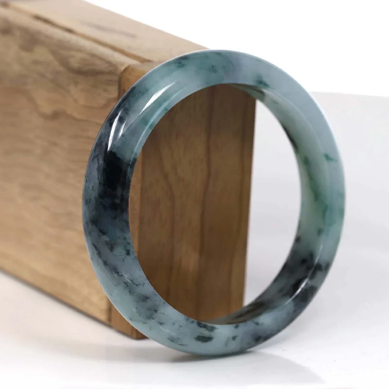 custom silver bracelet with gemstone for balance and healing-RealJade® Co. Natural Burmese Blue-green Jadeite Jade Bangle Bracelet (57.86mm)#T141