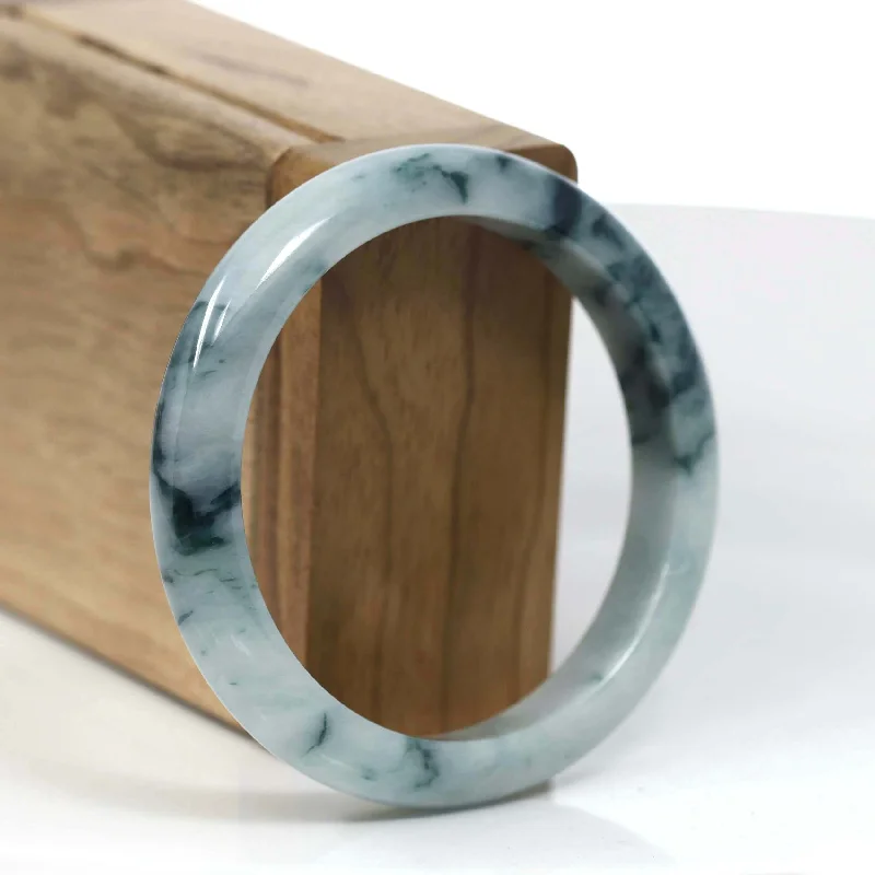 custom silver bracelet with gemstone for calming and healing-RealJade® Co. Natural Burmese Blue-green Jadeite Jade Bangle Bracelet (55.80mm)#T146